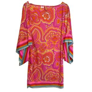 Trina Turk 25th Anniversary Pink Psychedelic Floral Kimono Sleeve Shift Dress M